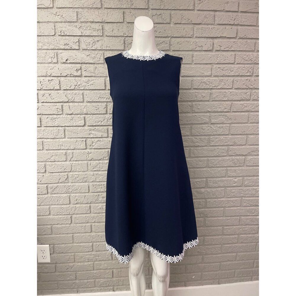 Nanette Lepore Women Navy A-Line Sleeveless Dress with Crochet Trim Size 2